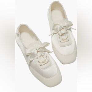 VIVAIA Square-Toe Lace-Up Satin Sneakerina size 5 Color: Light Gold never worn